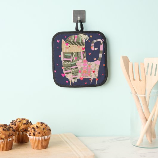 Niedliche, farbenfrohe, gemütliche Katze mit dem H Topflappen (Insitu (Hängend))