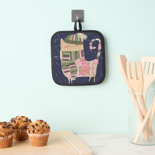 Niedliche Farbenfrohe gemütliche Katze Snowfall Mi Topflappen (Insitu (Hängend))