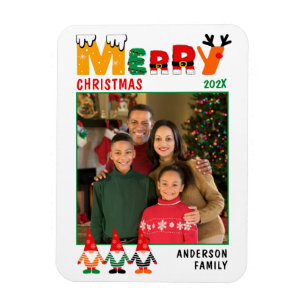 Niedliche farbenfrohe Gnomes Frohe Weihnachtsfamil Magnet