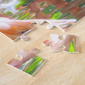 Niedliche farbenfrohe Gruppe von rosa Flamingos in Puzzle (Seite)