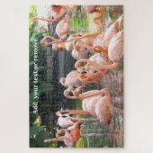 Niedliche farbenfrohe Gruppe von rosa Flamingos in Puzzle (Vertikal)