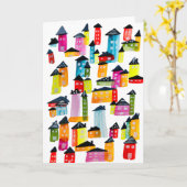 Niedliche farbenfrohe Häuser Aquarellkunst Karte (Gelbe Blume)