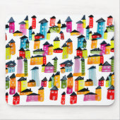 Niedliche farbenfrohe Häuser Aquarellkunst Mousepad (Vorne)