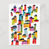 Niedliche farbenfrohe Häuser Aquarellkunst Postkarte (Vorderseite)