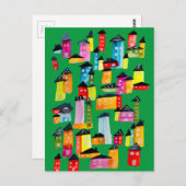 Niedliche farbenfrohe Häuser Aquarellkunst Postkarte (Vorne/Hinten)