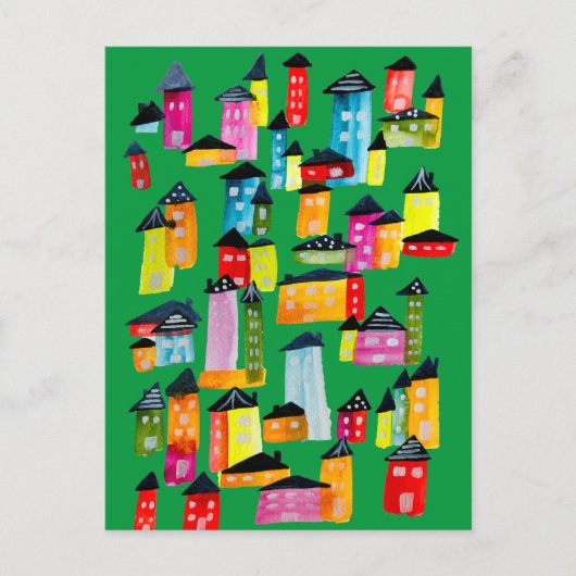 Niedliche farbenfrohe Häuser Aquarellkunst Postkarte (Vorderseite)