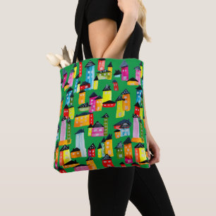 Niedliche farbenfrohe Häuser Aquarellkunst Tasche