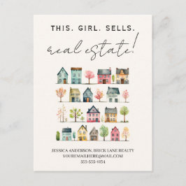 Niedliche farbenfrohe Häuser Dieses Mädchen verkau Postkarte