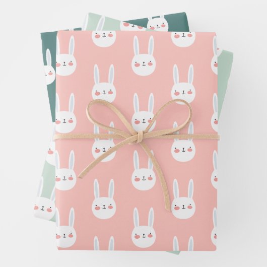 Niedliche Farbenfrohe hellweiße Kaninchenfarbe Geschenkpapier Set (Beispiel)