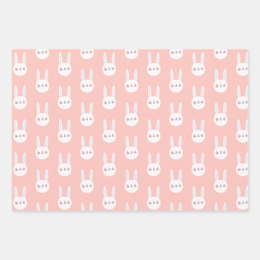 Niedliche Farbenfrohe hellweiße Kaninchenfarbe Geschenkpapier Set (Vorderseite)