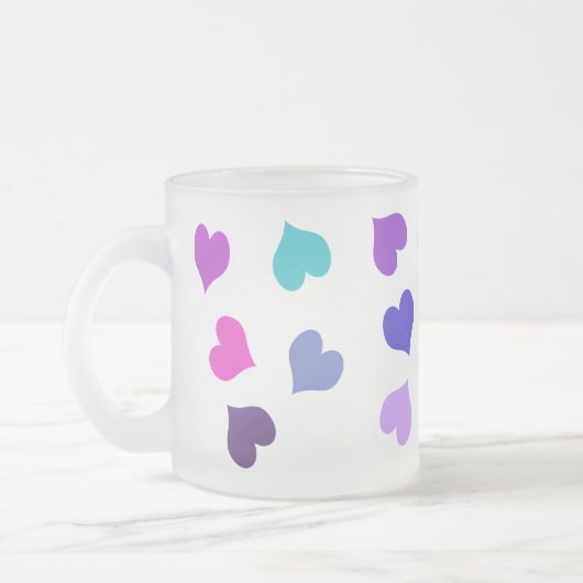 Niedliche farbenfrohe Herzen Mattglastasse (Links)