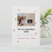 Niedliche farbenfrohe Herzen mit Schwangerschaftsa Ankündigung (Stehend Vorderseite)