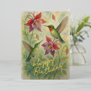 Niedliche farbenfrohe Hummingbirds Gold Foil Gebur Folien Feiertagskarte