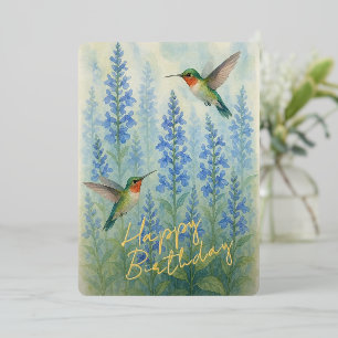 Niedliche farbenfrohe Hummingbirds Gold Foil Gebur Folien Feiertagskarte