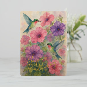 Niedliche farbenfrohe Hummingbirds Gold Foil Gebur Folien Feiertagskarte