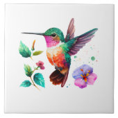 Niedliche Farbenfrohe Hummingvogel und Blume Fliese (Vorderseite)