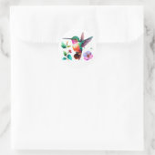 Niedliche Farbenfrohe Hummingvogel und Blume Runder Aufkleber (Tasche)
