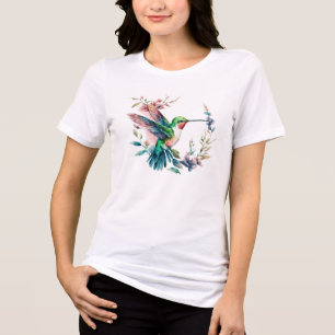 Niedliche Farbenfrohe Hummingvogel und Blume Tri-Blend Shirt