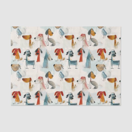 Niedliche, farbenfrohe Hunde in Pastellkreiden Seidenpapier (Vorderseite)