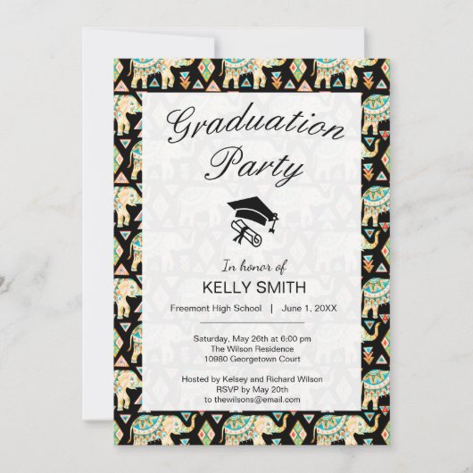 Niedliche farbenfrohe indianische Elefanten-Abschl Einladung (Vorderseite)