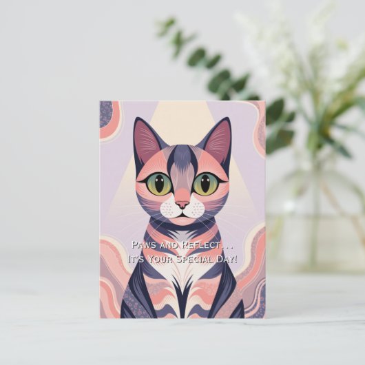 Niedliche, farbenfrohe Katze, Spaß, Chic, Whimsica Postkarte (Stehend Vorderseite)