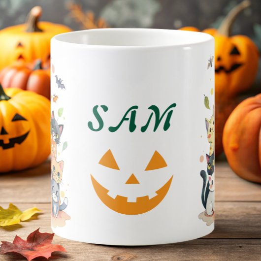 niedliche, farbenfrohe Katzen in kürbispersonalisi Kaffeetasse