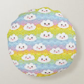 Niedliche Farbenfrohe Kawaii Emoji Clouds Muster Rundes Kissen (Rückseite)