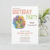 Niedliche farbenfrohe Kinder Reptilien Thema Gebur Einladung (Stehend Vorderseite)