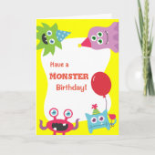 Niedliche Farbenfrohe kleine Monster Happy Birthda Karte (Vorderseite)