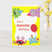 Niedliche Farbenfrohe kleine Monster Happy Birthda Karte (Gelbe Blume)