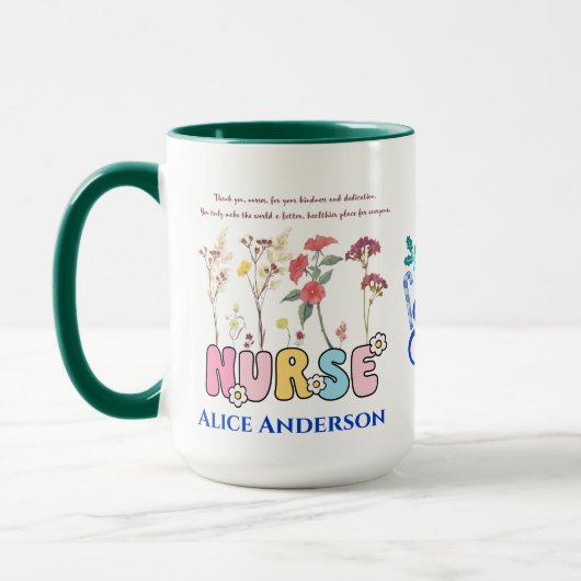 Niedliche farbenfrohe Krankenschwester Weihnachtsg Tasse (Links)