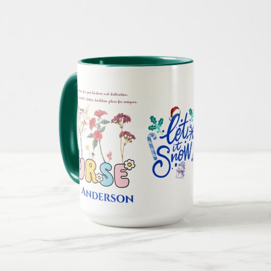 Niedliche farbenfrohe Krankenschwester Weihnachtsg Tasse (Vorderseite Links)