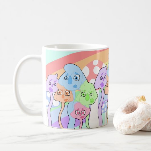 Niedliche farbenfrohe Kreaturen Kaffeetasse (Mit Donut)