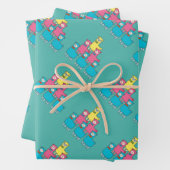 Niedliche, farbenfrohe Lama-Alpaca-Tiere aquamarin Geschenkpapier Set (Beispiel)