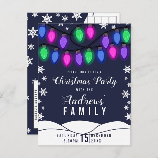Niedliche Farbenfrohe leuchtende Lichter Weihnacht Einladungspostkarte (Vorne/Hinten)