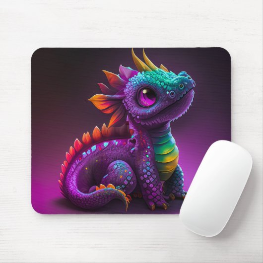 Niedliche, farbenfrohe Lila Drachenechse Artwork | Mousepad (Mit Mouse)