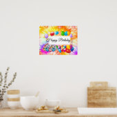 Niedliche, farbenfrohe Löwen, Feuerwerk, Geburtsta Poster (Küche)