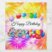 Niedliche, farbenfrohe Löwen, Feuerwerk, Geburtsta Weinetikett (Einzelnes Label)