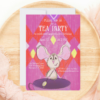 Niedliche Farbenfrohe Mad Tee Party Geburtstag Einladung