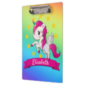 Niedliche Farbenfrohe magische Einhorn Kinder Name Klemmbrett (Links)