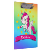 Niedliche Farbenfrohe magische Einhorn Kinder Name Klemmbrett (Rechts)