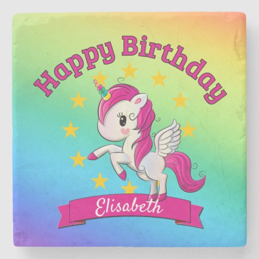 Niedliche Farbenfrohe magische Einhornröhre Kinder Steinuntersetzer (Vorderseite)