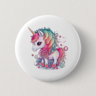 Niedliche Farbenfrohe magische Kreatur Einhorn Kun Button