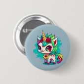 Niedliche Farbenfrohe magische Kreatur Einhorn Kun Button (Vorne & Hinten)