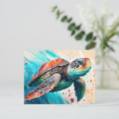 Niedliche Farbenfrohe Meeresschildkröte Postkarte (Stehend Vorderseite)