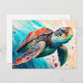 Niedliche Farbenfrohe Meeresschildkröte Postkarte (Vorne/Hinten)