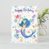 Niedliche, farbenfrohe Meerjungfrau Feiertagskarte (Stehend Vorderseite)