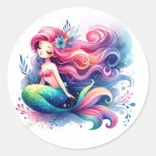 Niedliche farbenfrohe Mermaid-Aufkleber Runder Aufkleber