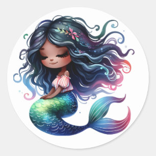 Niedliche farbenfrohe Mermaid-Aufkleber Runder Aufkleber