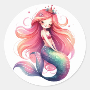 Niedliche farbenfrohe Mermaid-Aufkleber Runder Aufkleber